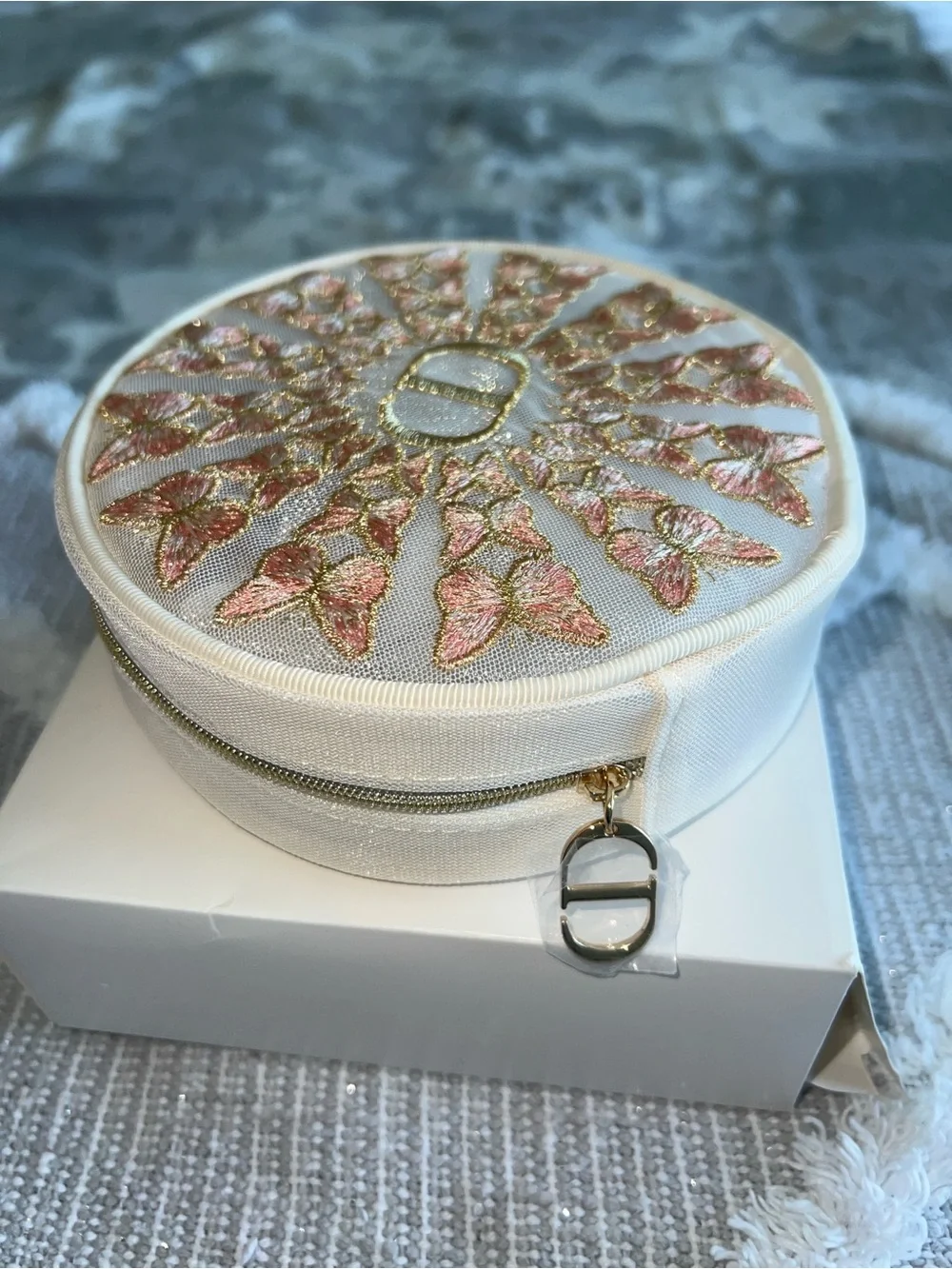 Dior Beauty Embroidered Pink & Gold Butterfly Pouch